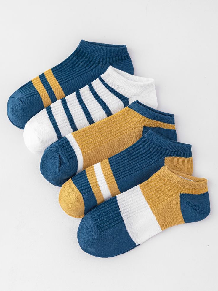 Striped Ankle-Length Cotton Socks for Men & Boys | Pack of 5 Pairs | Casual Low-Cut Sports Socks with Ribbed Design | Soft, Breathable & Stretchable Fabric