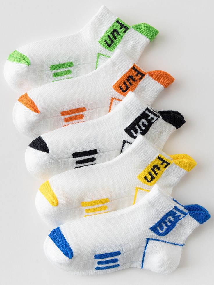 FUN Ankle-Length Cotton Socks for Kids & Adults | Pack of 5 Pairs | Colorful Sports-Inspired Low-Cut Socks with Bold Lettering | Soft, Breathable & Stretchable Fabric