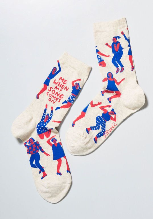 Quirky Graphic Crew Socks for Men & Women | Comfortable Cotton Blend Novelty Socks | Pack of 1 Pair (Off-White)"