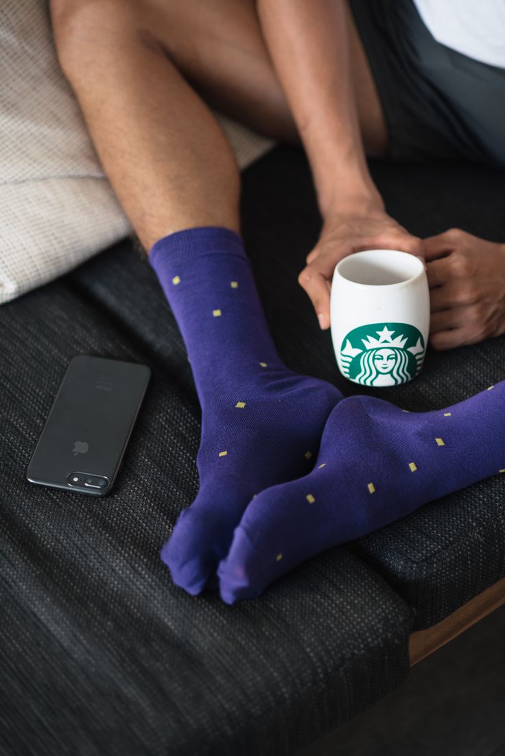 Men’s Purple Crew Socks with Tiny Yellow Polka Dots | Soft Cotton Blend Socks for Lounge, Casual & Office Wear | Stylish & Comfortable | Pack of 1 Pair