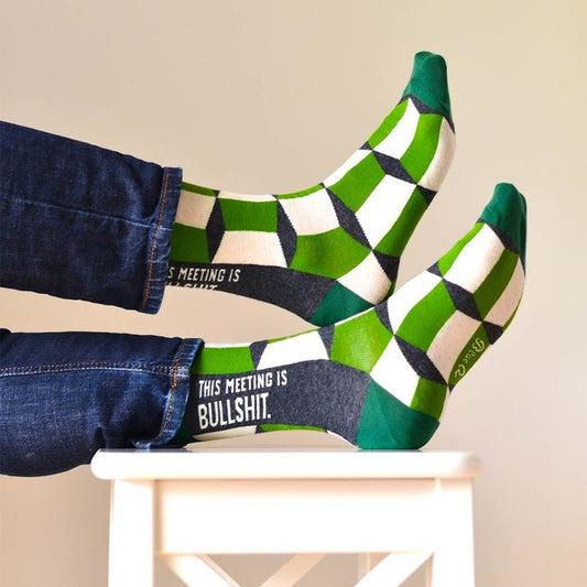 Green Geometric Pattern Socks for Men & Women | Soft Cotton Blend | Bold Office Humor Socks | 1 Pair